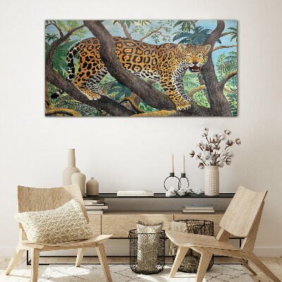 Jaguar in a tropical forest Wall art on glass