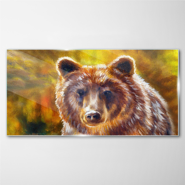 Face of a bear in golden tones Glass art print