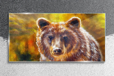 Face of a bear in golden tones Glass art print