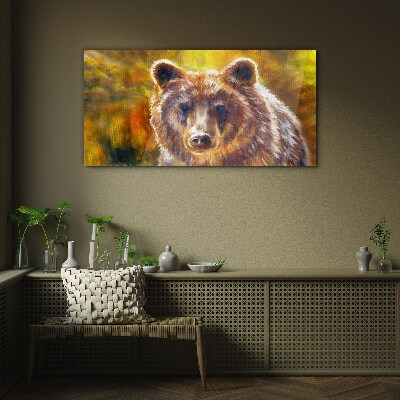 Face of a bear in golden tones Glass art print