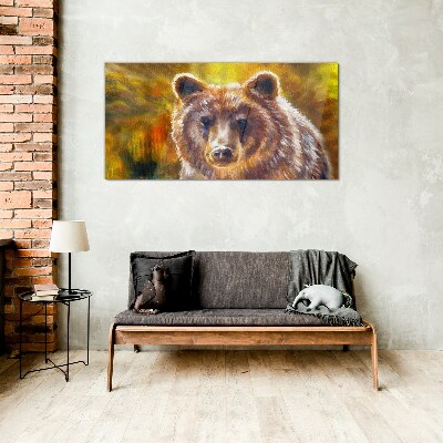 Face of a bear in golden tones Glass art print