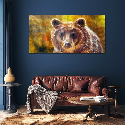 Face of a bear in golden tones Glass art print