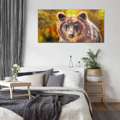 Face of a bear in golden tones Glass art print