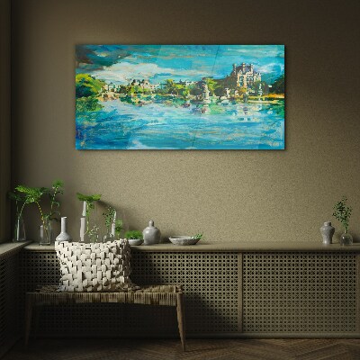 The reservoir in the sunlight Glass art print