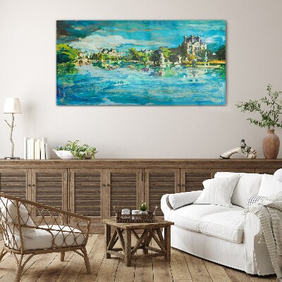 The reservoir in the sunlight Glass art print