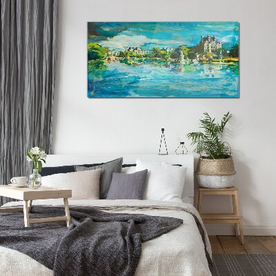 The reservoir in the sunlight Glass art print
