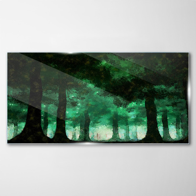 Green forest in misty light Wall art on glass