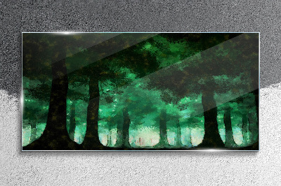 Green forest in misty light Wall art on glass