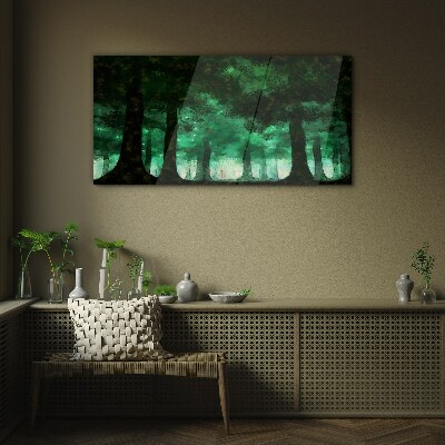 Green forest in misty light Wall art on glass