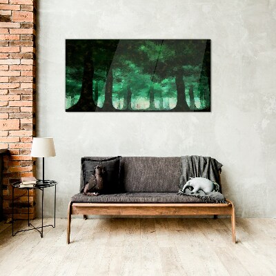 Green forest in misty light Wall art on glass
