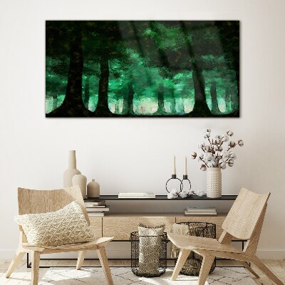 Green forest in misty light Wall art on glass
