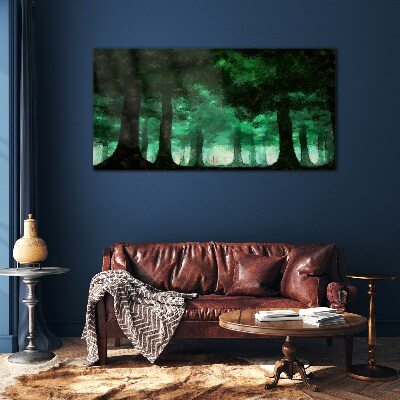 Green forest in misty light Wall art on glass