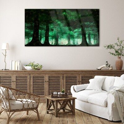 Green forest in misty light Wall art on glass
