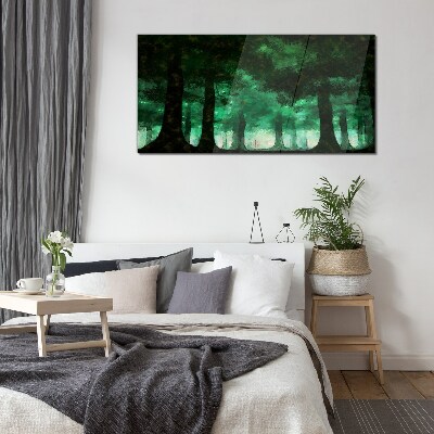 Green forest in misty light Wall art on glass