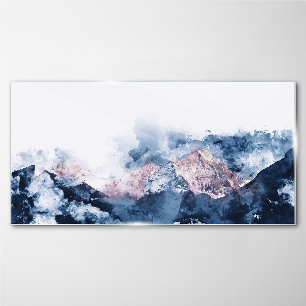 Mountain landscape in shades of blue Wall art on glass