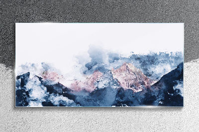 Mountain landscape in shades of blue Wall art on glass
