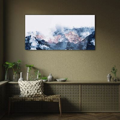 Mountain landscape in shades of blue Wall art on glass