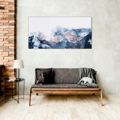 Mountain landscape in shades of blue Wall art on glass
