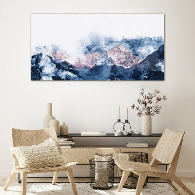 Mountain landscape in shades of blue Wall art on glass