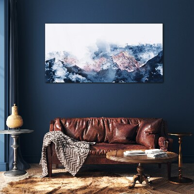 Mountain landscape in shades of blue Wall art on glass