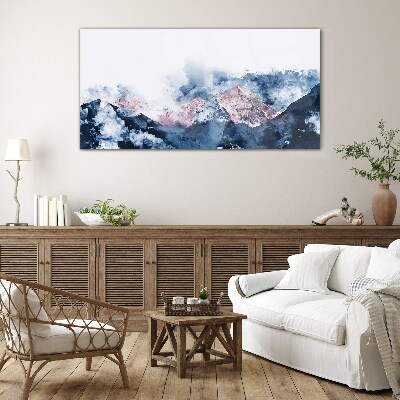 Mountain landscape in shades of blue Wall art on glass