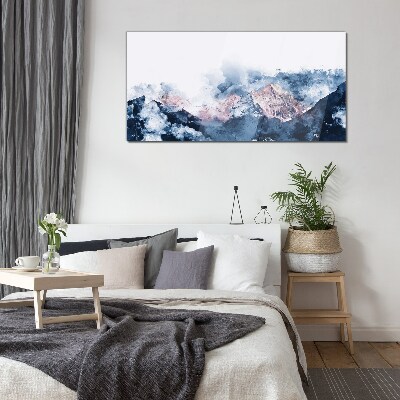 Mountain landscape in shades of blue Wall art on glass