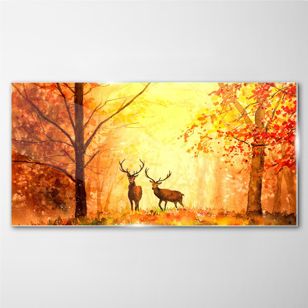 Autumn meeting of deer Glass art print