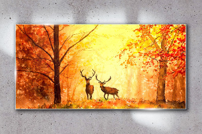 Autumn meeting of deer Glass art print