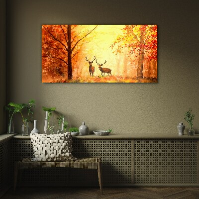 Autumn meeting of deer Glass art print