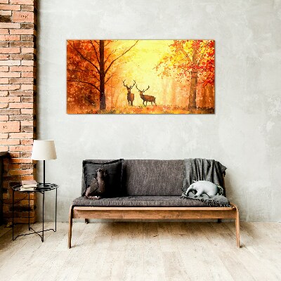 Autumn meeting of deer Glass art print