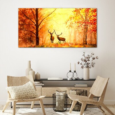 Autumn meeting of deer Glass art print