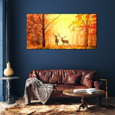 Autumn meeting of deer Glass art print