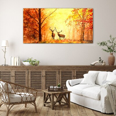 Autumn meeting of deer Glass art print