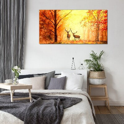 Autumn meeting of deer Glass art print