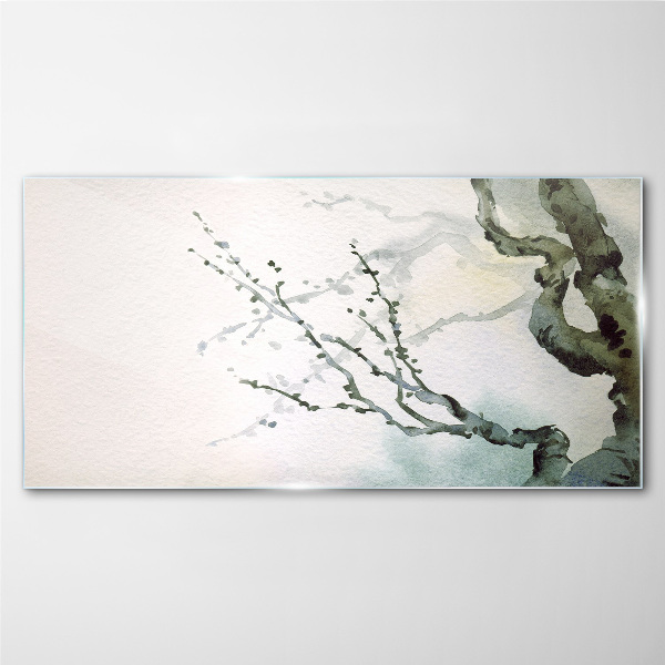 Delicate branches in watercolor Glass art print