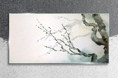 Delicate branches in watercolor Glass art print