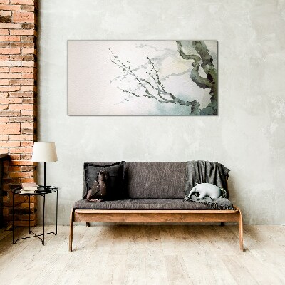 Delicate branches in watercolor Glass art print
