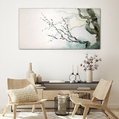 Delicate branches in watercolor Glass art print