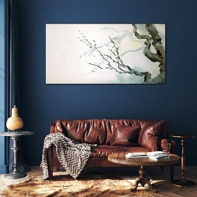 Delicate branches in watercolor Glass art print