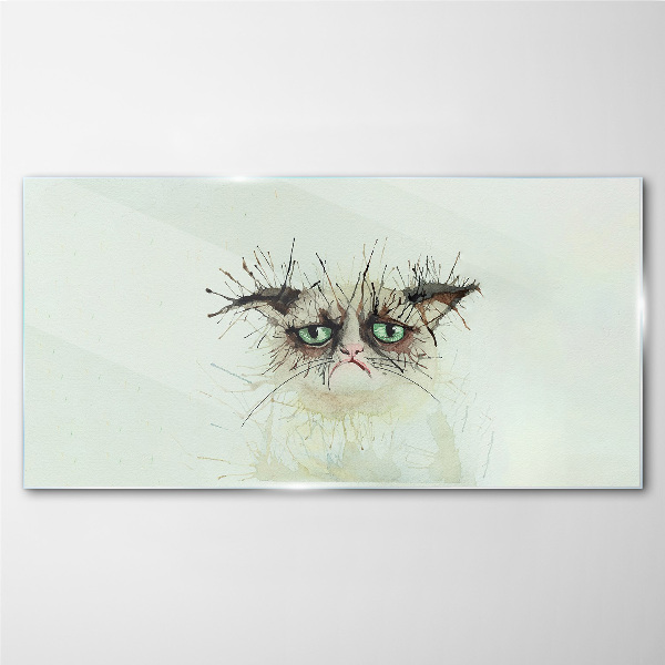Sad cat with green eyes Wall art on glass