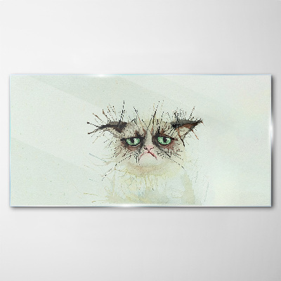 Sad cat with green eyes Wall art on glass