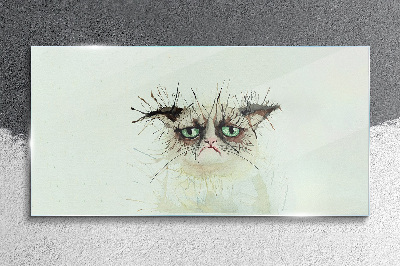 Sad cat with green eyes Wall art on glass