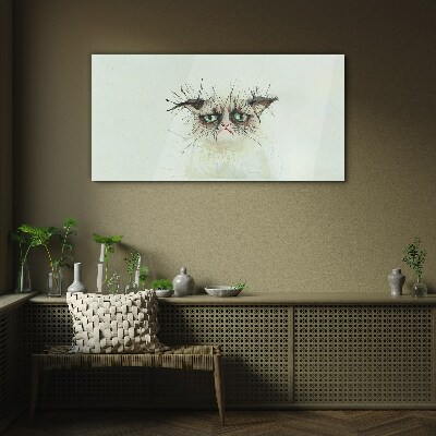 Sad cat with green eyes Wall art on glass