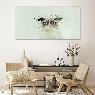 Sad cat with green eyes Wall art on glass