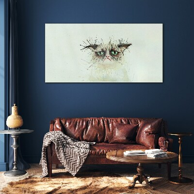 Sad cat with green eyes Wall art on glass