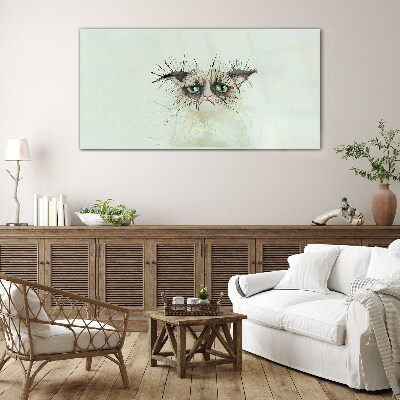 Sad cat with green eyes Wall art on glass