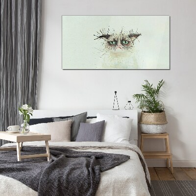 Sad cat with green eyes Wall art on glass