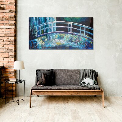 Bridge on the water Wall art on glass