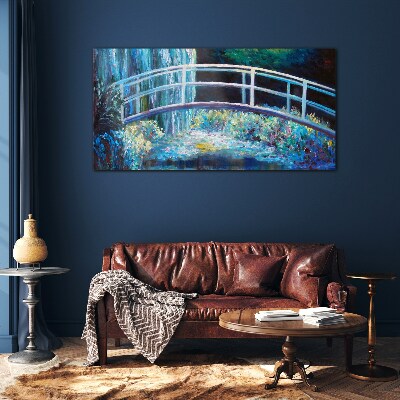 Bridge on the water Wall art on glass