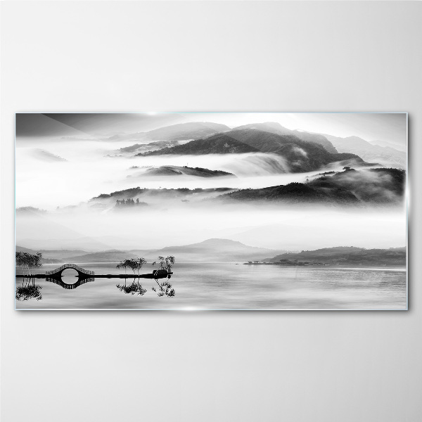Misty mountain panorama Glass art print